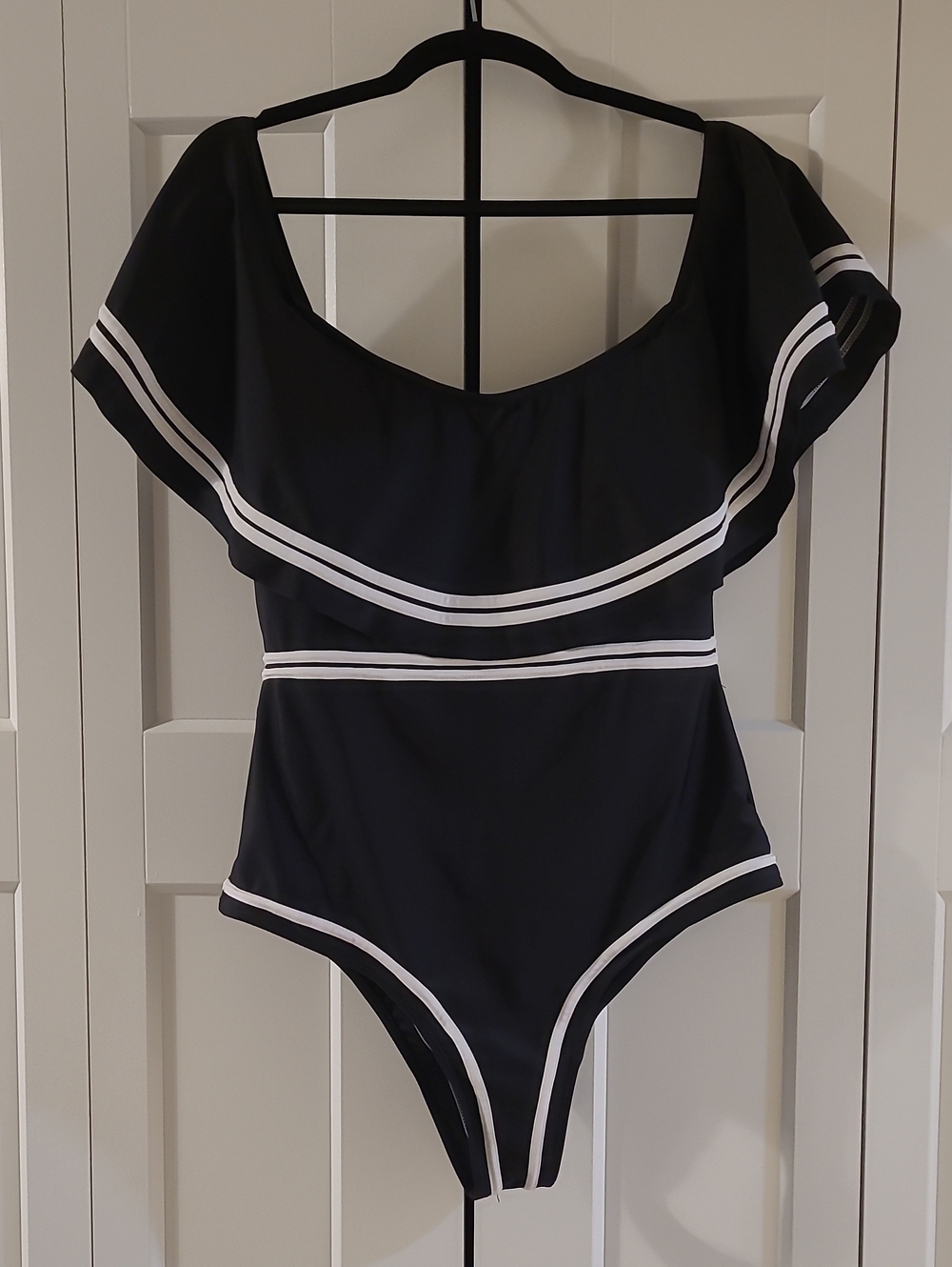 Black One-Piece Swimsuit with White Trim
